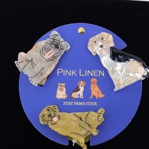 Pink Linen Stay Paws-itive 3 Dogs Hair Clips Set of 3 Assorted Bull Dog Labrador